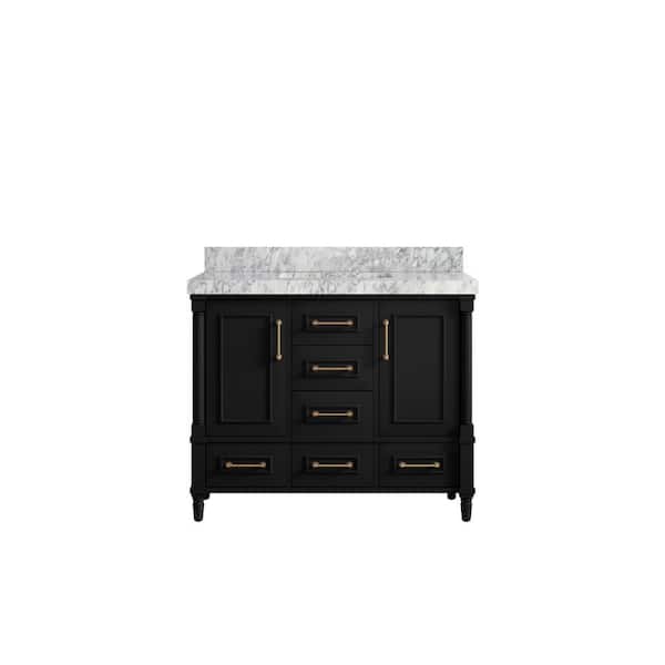 Willow Collections Hudson 42 in. W x 22 in. D x 36 in. H Bath Vanity in Black with 2 in. Carrara Marble Top