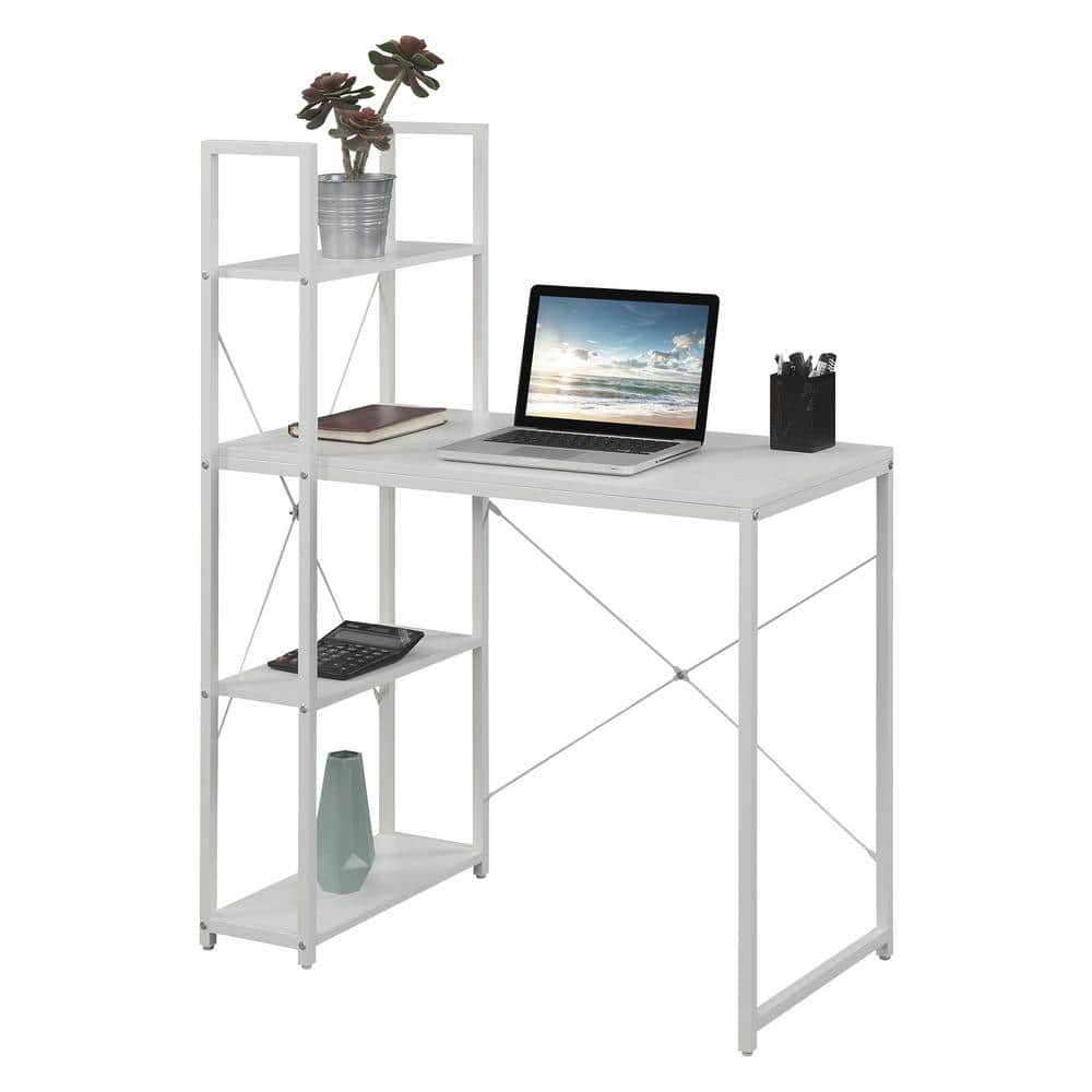 Modern White 36" Wood Office Workstation Desk with Filing Cabinet