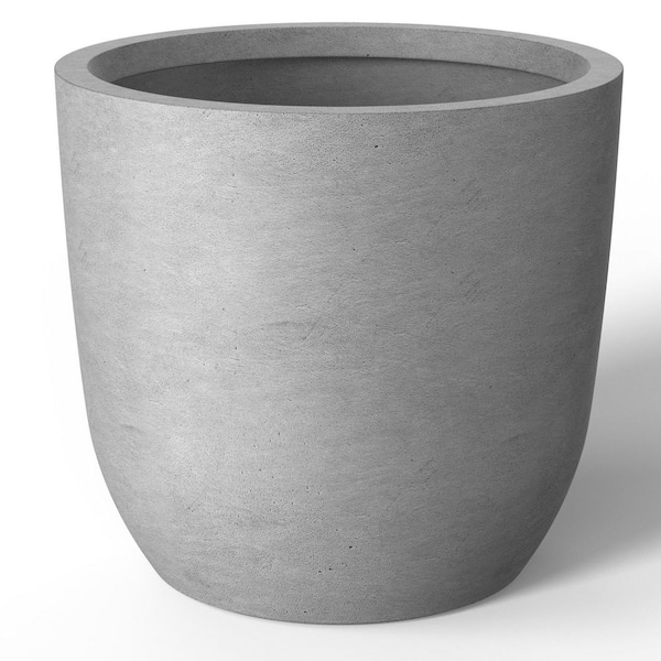 Sapcrete 17 in. Large Natural Gray(Enhanced Interior) Concrete Round Planter / Pot with Drainage Holes