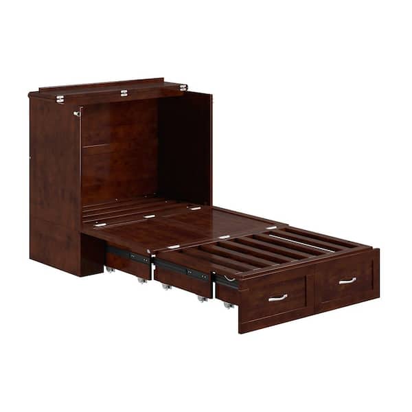 AFI Alara Walnut Brown Solid Wood Frame Twin XL Murphy Bed Chest with Built-in Charging Station and Storage