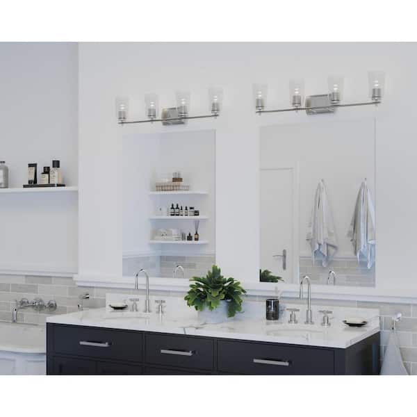 Adley Collection 32 in. 4-Light Brushed Nickel Clear Glass New Traditional Bathroom Vanity Light