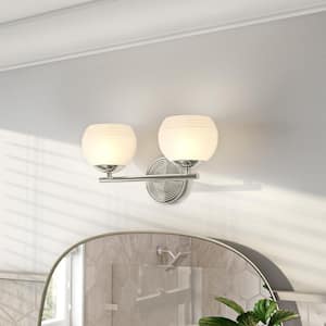 Moon Breeze 15.5 in. 2-Light Polished Nickel Modern Glam Vanity with Etched Opal Glass Shades