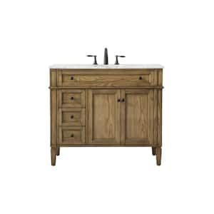 Timeless Home 40 in. W x 21.5 in. D x 35 in. H Single Bathroom Vanity in Driftwood with White Marble