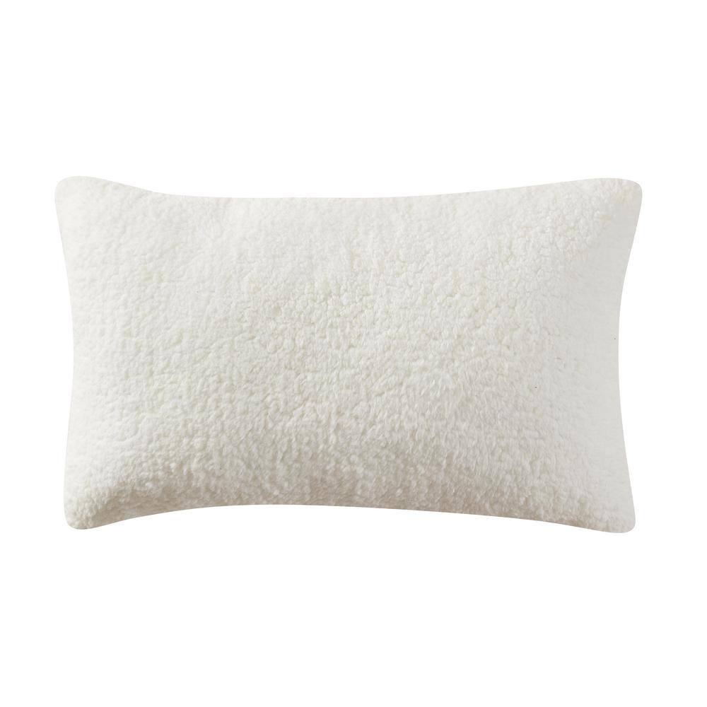 White Sherpa Rectangular Embroidered Holiday Throw Pillow