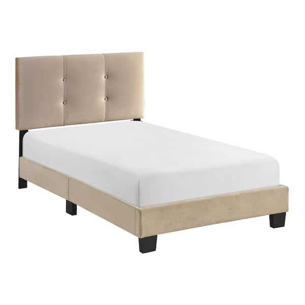 Lazzara Roweena Brown Wood Frame Twin Velvet Upholstered Platform Bed