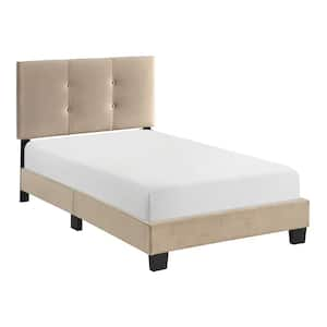 Roweena Brown Wood Frame Twin Velvet Upholstered Platform Bed