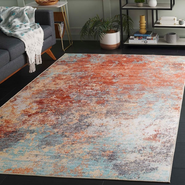 Tacoma Rust/Aqua 8 ft. x 8 ft. Machine Washable Distressed Gradient Square Area Rug