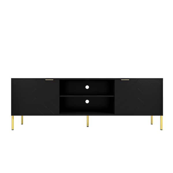 Clihome TV stand with storage Modern/Contemporary Black Tv Cabinet (Accommodates TVs up to 60-in)