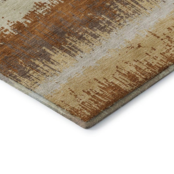 Mayfield Premium Machine Washable Abstract AMF1013 Mocha 2 ft. 3 in. x 7 ft. 6 in. Runner Rug
