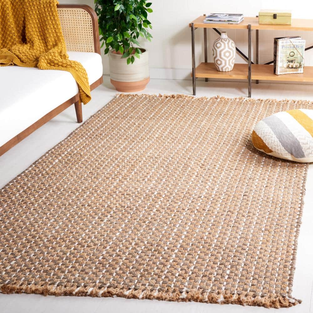Ivory and Natural Handwoven Jute 6' x 9' Area Rug