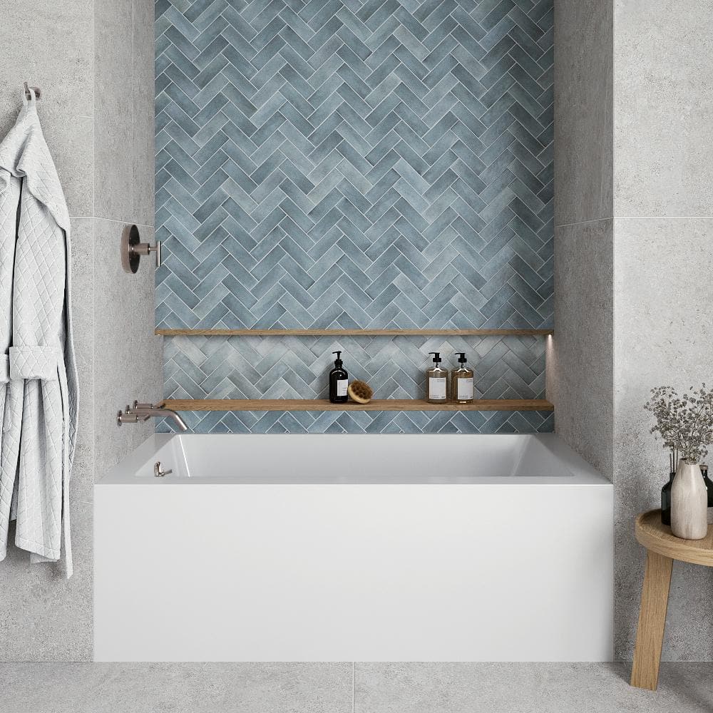 Glossy White Acrylic Right-Hand Drain Alcove Bathtub with Brushed Nickel External Drain
