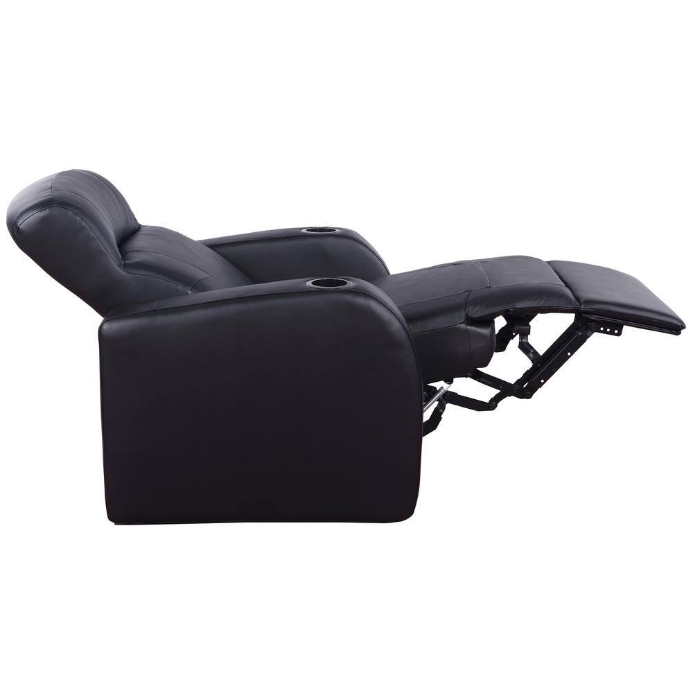 Cyrus Black Leather Manual Reclining Sofa with Cup Holders