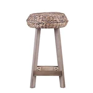 Calzada 24 in. Weathered Gray Water Hyacinth Backless Round Stools 2-Piece Set