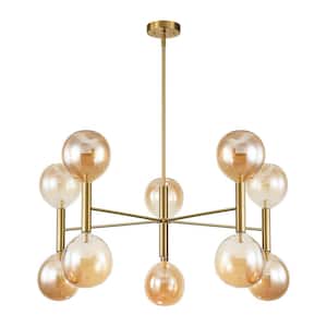 Isaac 10-Light Brass Gold Sputnik Chandelier with Amber Glass Globe