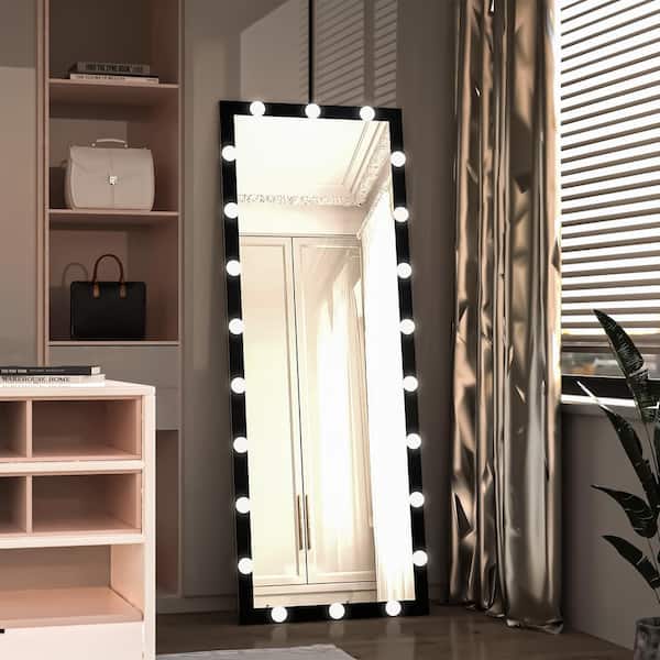 JimsMaison 24 in. W x 63 in. H Large Rectangular Aluminum Framed Dimmable Wall Mounted Bathroom Vanity Mirror in Black