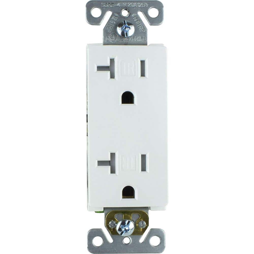 20 Amp White Tamper Resistant Duplex Outlet with Wall Plate