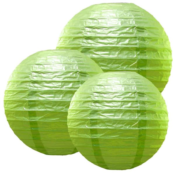 LUMABASE Multi Size Green Paper Lanterns (6-Count)