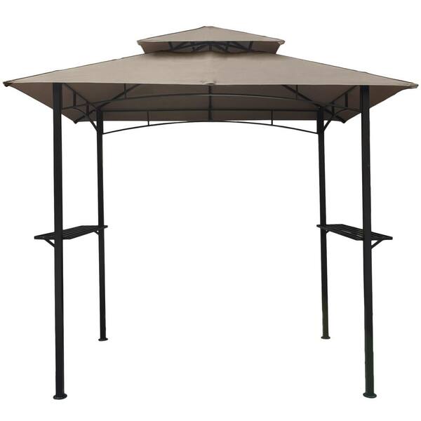 Yangming 8 ft. x 5 ft. Steel Brown Outdoor Patio Grill Gazebo BBQ ...