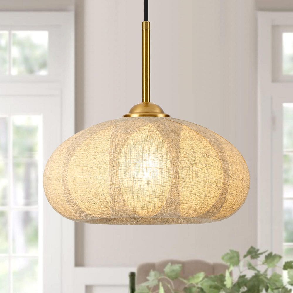 1-Light Boho Brown Pendant Light Chandelier with Hand Woven Natural Linen Glass Shade for Kitchen Island or Dining Room price history on PriceWatchPro