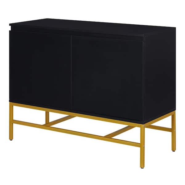 COWLOWN 39.40 in. W x 15.70 in. D x 28.70 in. H Black Linen Cabinet Two Door Sideboard with Gold Metal Legs