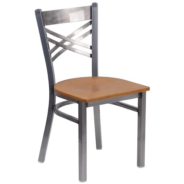 Flash Furniture Hercules Natural Wood Seat/Clear Coated Metal Frame Side Chair