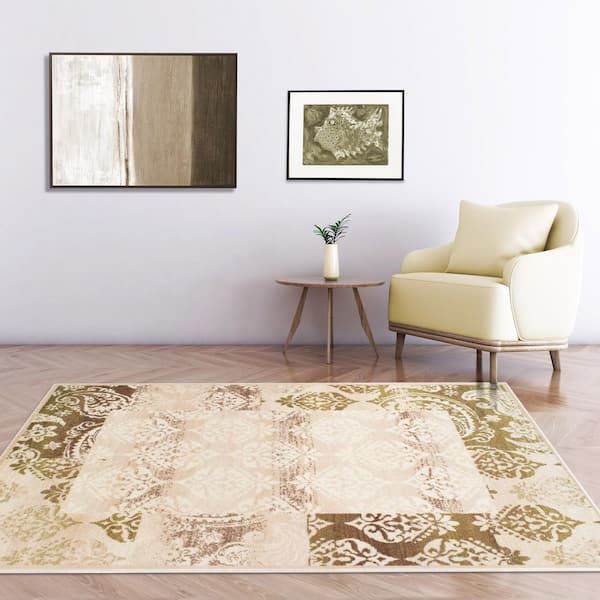 Mystique Beige 8 ft. x 10 ft. Modern Damask Area Rug