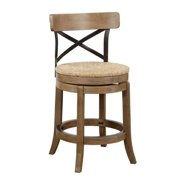 Benjara 19 in. Natural Brown Full back Metal Frame Swivel Counter Stool with Soft Sedge Seat