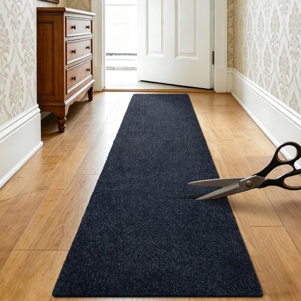 Cuttable Black 2 Ft.x 8 Ft.Runner Rug Custom Cut-to-Fit Trimable Self Adhesive Mat For Hallway Entryway Multi-Use