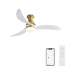 52.1 in. Indoor White Modern Ceiling Fan with 3 Solid Wood Blades Remote Control Reversible DC Motor