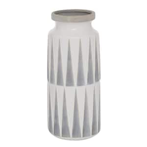 13 in. Gray Ceramic Decorative Vase with Triangle Patterns