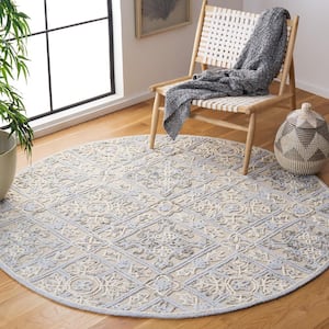 Trace Beige/Silver 6 ft. x 6 ft. Trellis Round Area Rug