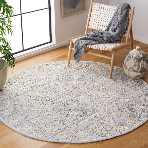 Trace Beige/Silver 6 ft. x 6 ft. Trellis Round Area Rug