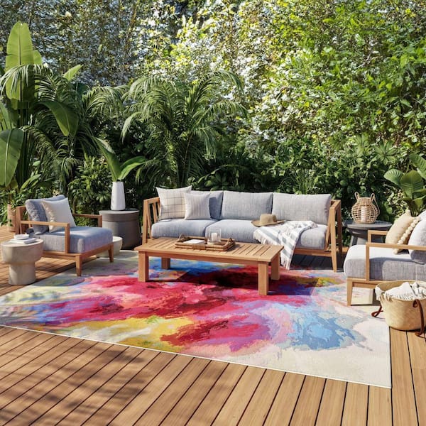 Color Splash Ivory Multicolor 10 ft. x 13 ft. Abstract Contemporary Area Rug