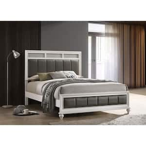 Barzini White Wood Frame Queen Panel Bed with Upholstered Headboard and Footboard