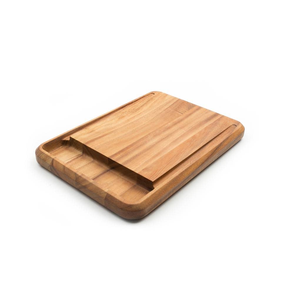 Buy wholesale Rectangular acacia wood cutting board with juice catcher edge  36x28 cm