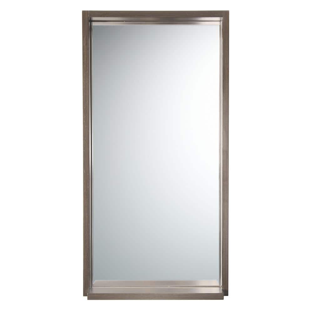 Gray Oak Rectangular Frameless Bathroom Vanity Mirror with Shelf
