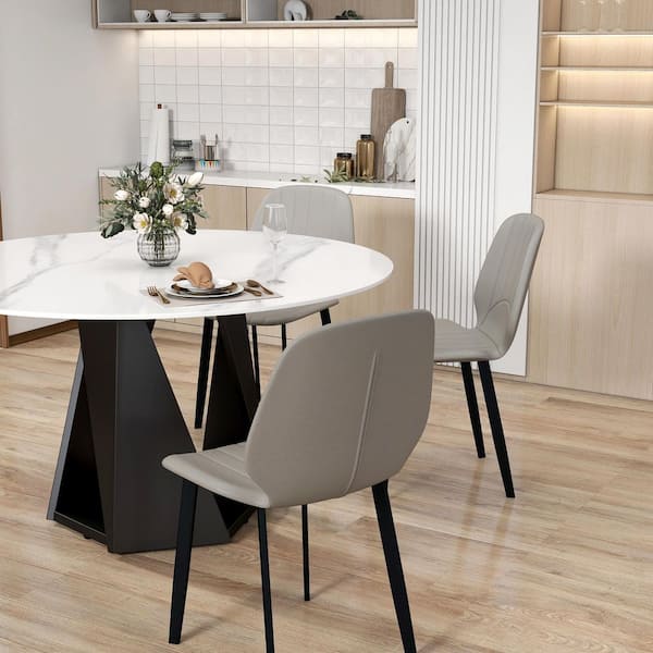 53 in. White Round Sintered Stone Tabletop Black Pedestal Base Kitchen Dining Table (Seats 6)