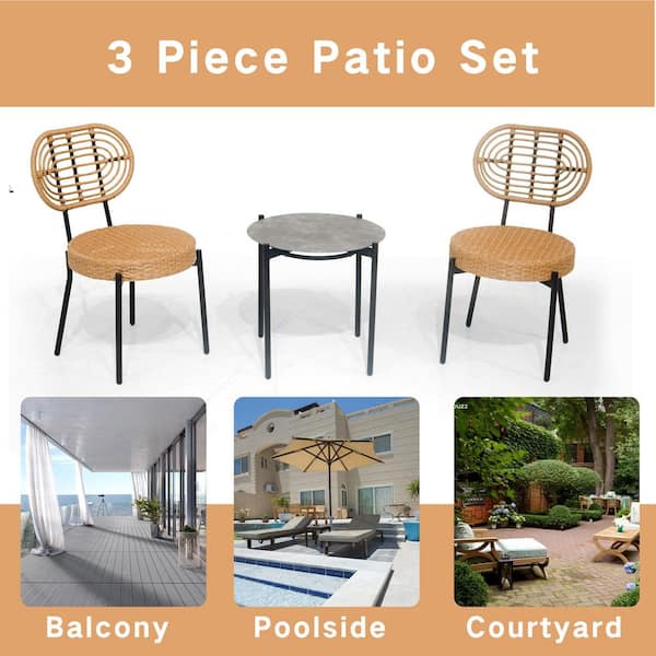 Hot Sale 3-Piece PE Wicker Outdoor Bistro Set with Steel Frame