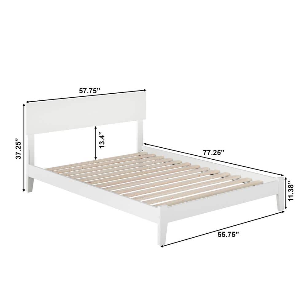 White Full Mid-Century Modern Wood Platform Bed with Headboard
