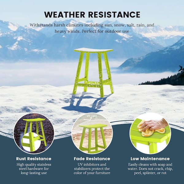 Franklin Lime Green 24 in. Poly HDPE Fade Resistant Outdoor Patio Saddle Seat Counter Height Bar Stool