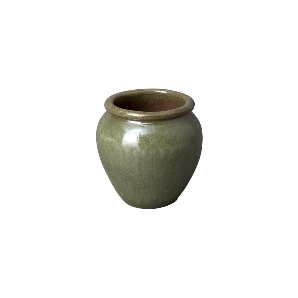 Tea Green Ceramic 13" Round Rimmed Indoor/Outdoor Planter