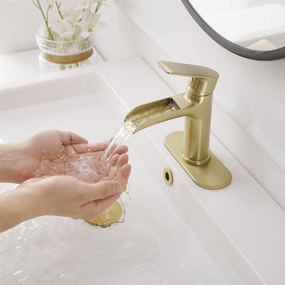 Brushed Gold Single Handle Waterfall Bathroom Faucet