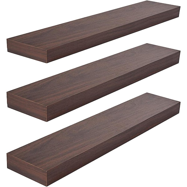 Unbranded 24 in. Dark Walnut Kiera Grace Maine 3-Piece Floating Wall Shelves
