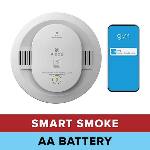 AA Battery-Powered Smart Smoke Detector, Ring App Enabled, Wireless Interconnect, Voice Alerts, RGSDR-RW
