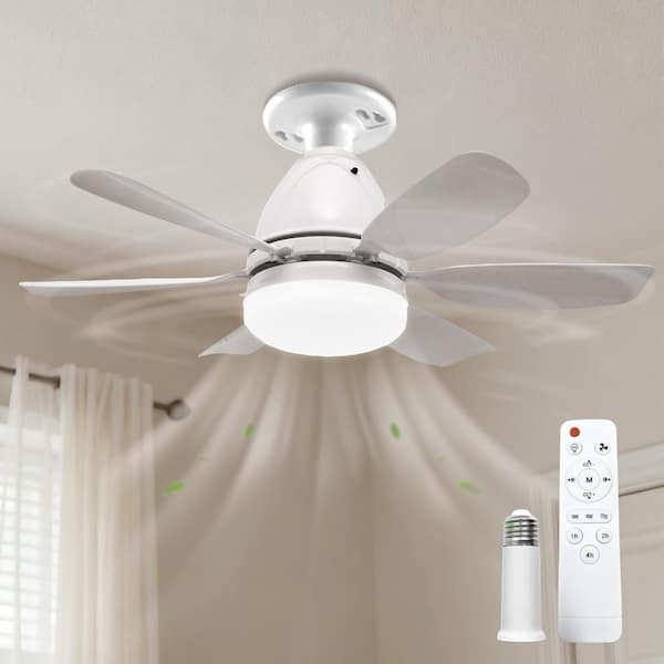 20 in. Indoor 6 Blades White Ceiling Fan with LED Light, Dimmable 3-Speed Flush Mount for Bedroom and Living Room