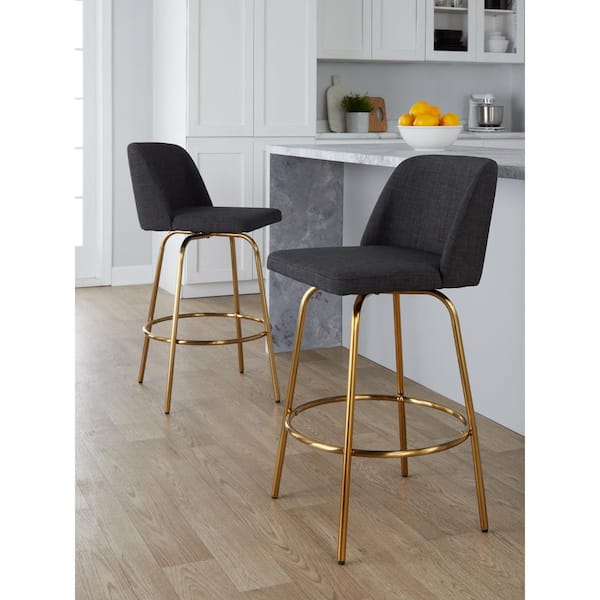 Lumisource Toriano 26 in. Charcoal Fabric and Gold Metal Fixed-Height Counter Stool (Set of 2)