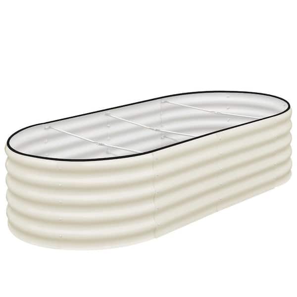 Unbranded 6 x 3 x 1.5ft. Oval Galvanized Steel Outdoor Planter Box, Raised Garden Bed for Planting Outdoor Plants Vegetables,White