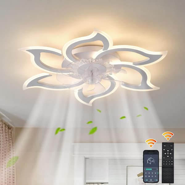 33.46 in. Indoor White Low Profile Modern Ceiling Fan with Bright White Integrated LED and Remote Included for Bedroom