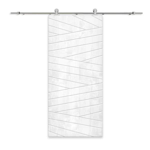 CALHOME 36 in. x 96 in. White Stained Pine Wood Modern Interior Sliding Barn Door with Hardware Kit