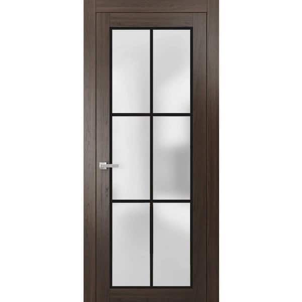 2122 30 in. x 84 in. Left-Hand/Inswing Solid Frosted Glass Chocolate Ash Single Prehung Interior Door with Hardware